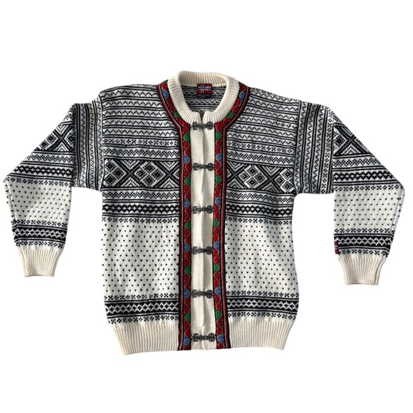 Arctic Circle 66°33'N Sweaters - Arctic Circle 66°33'N Cardigan Women M White Black Wool Unisex Nordic Clasps NEW
